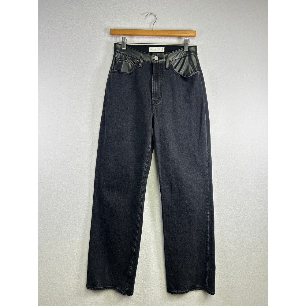 Grunge Edgy Abercrombie & Fitch Womens 26/2R Black Mixed Media 90s Relaxed Jeans